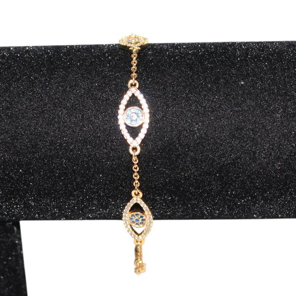 Evil Eye Nazar Bracelet Gold Tone w/ Crystals - Picture 4 of 7